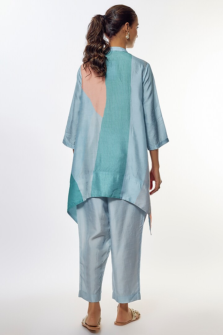 Blue Dupion Silk Floral Printed Kurta Set by CLOS at Pernia's Pop Up Shop
