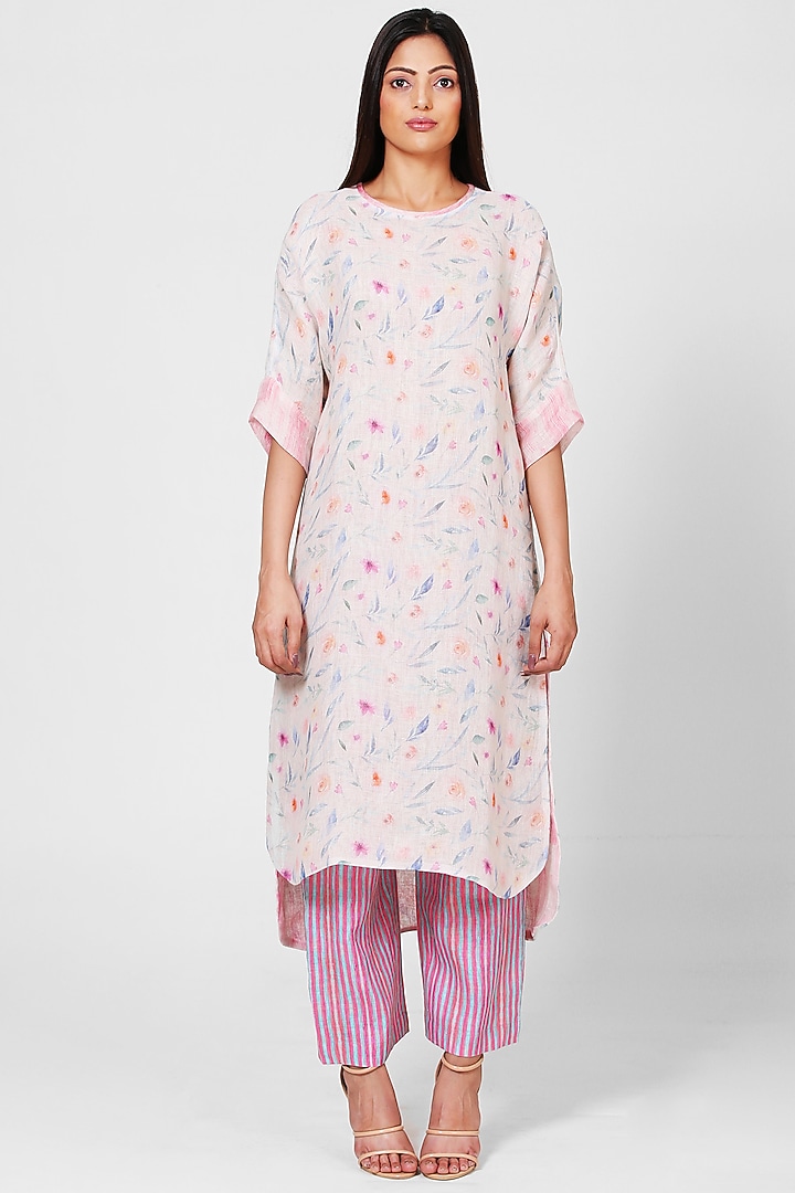 Pink Linen Digital Printed Reversible Tunic Set by CLOS at Pernia's Pop Up Shop