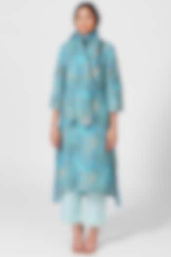 Blue Linen Digital Printed Reversible Tunic Set by CLOS at Pernia's Pop Up Shop