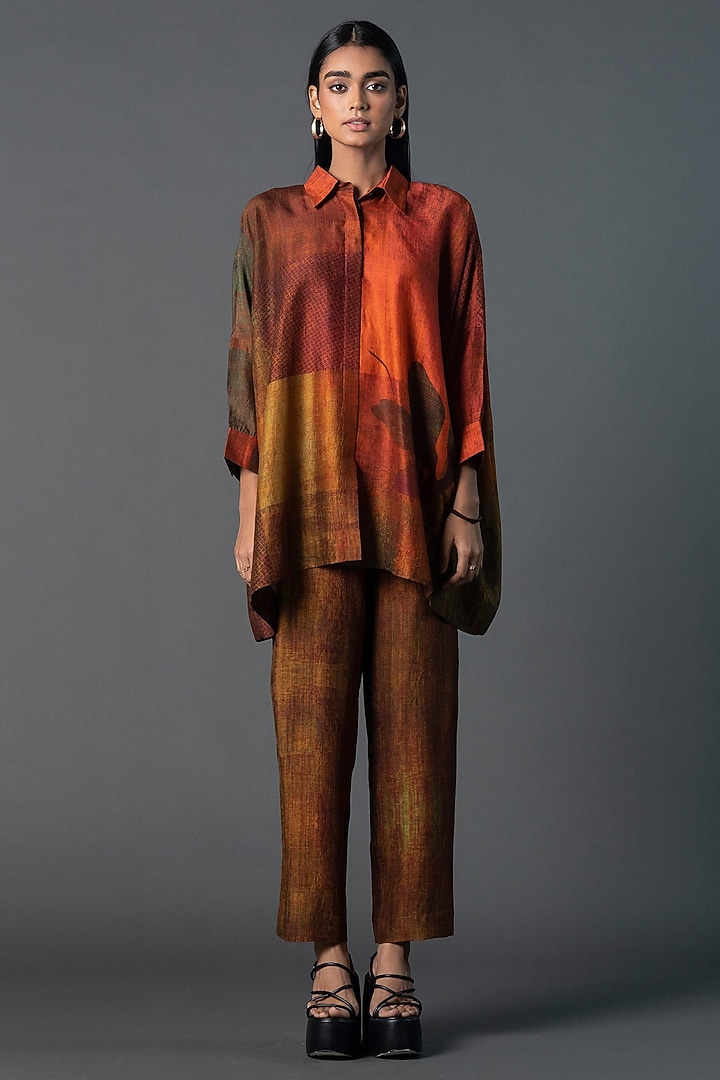Orange & Brown Dupion Silk Co-Ord Set by CLOS at Pernia's Pop Up Shop