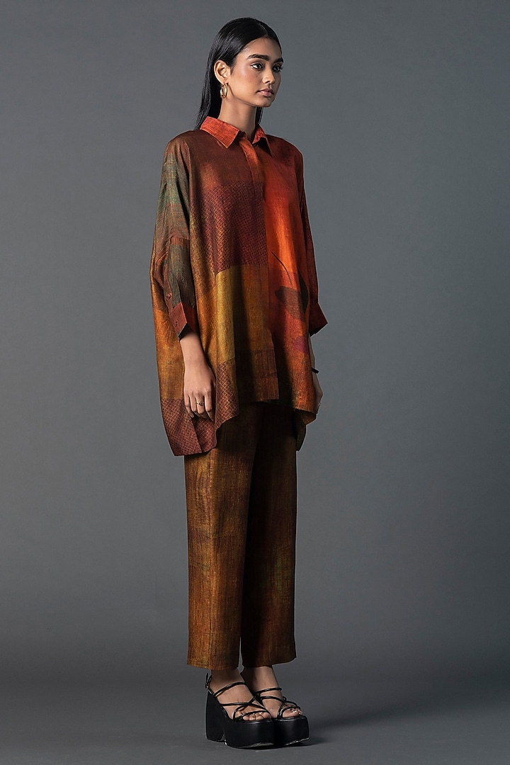 Orange & Brown Dupion Silk Co-Ord Set by CLOS at Pernia's Pop Up Shop