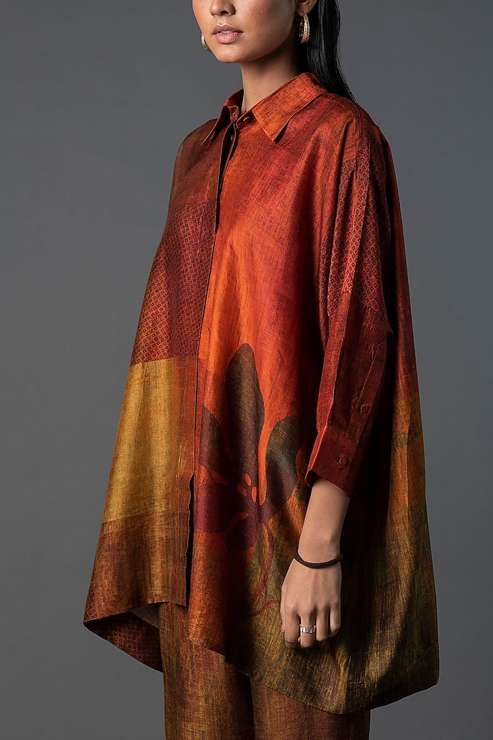 Orange & Brown Dupion Silk Co-Ord Set by CLOS at Pernia's Pop Up Shop