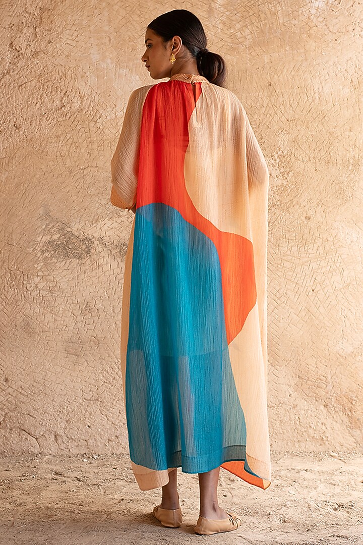 Orange Shimmer Cupro Wrinkle Printed Summer Dress by CLOS at Pernia's Pop Up Shop