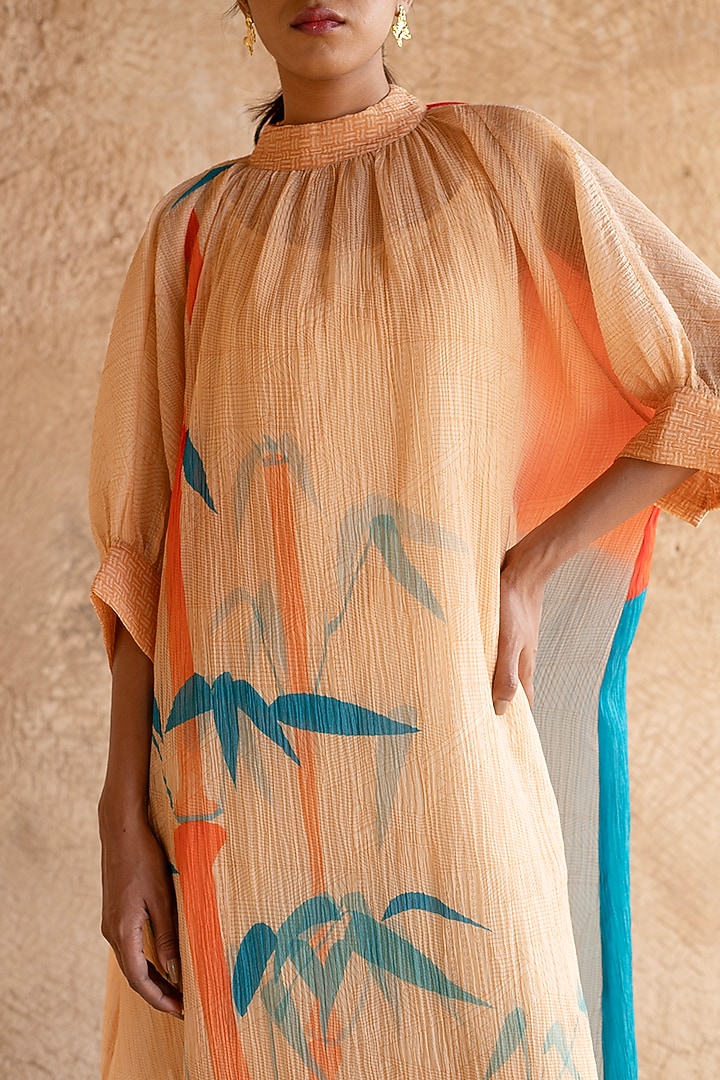 Orange Shimmer Cupro Wrinkle Printed Summer Dress by CLOS at Pernia's Pop Up Shop