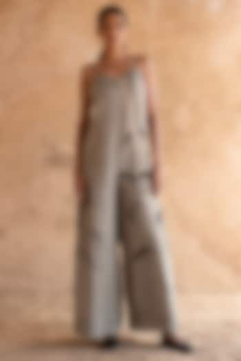 Light Grey Shimmer Cupro Wrinkle Printed Jumpsuit by CLOS at Pernia's Pop Up Shop