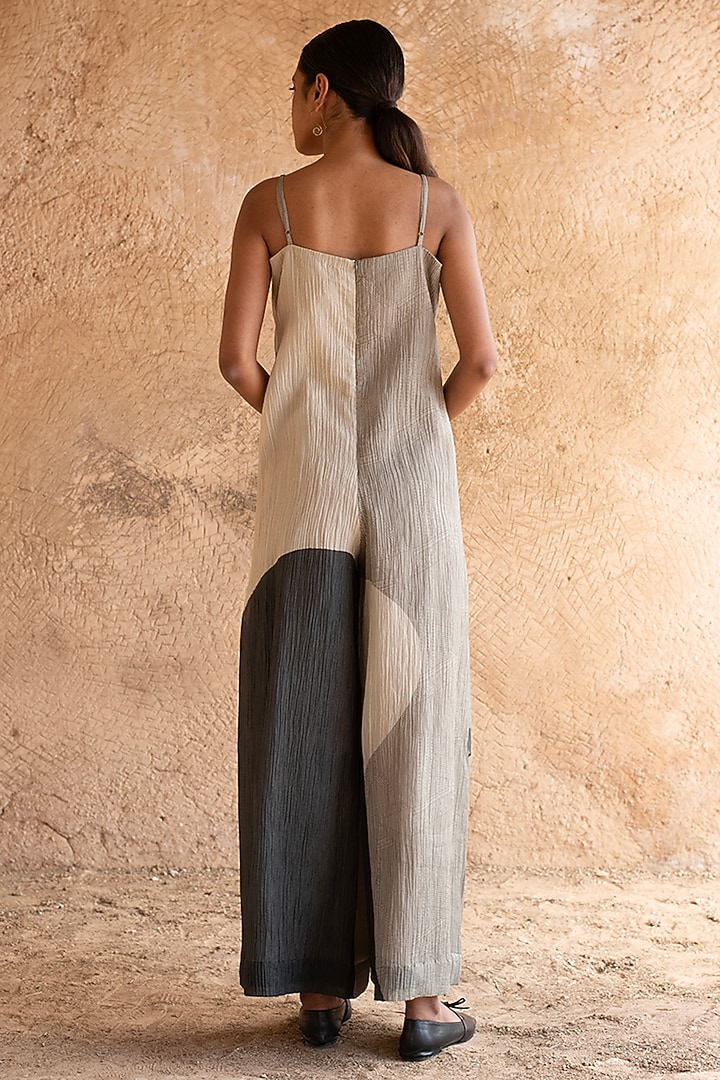 Light Grey Shimmer Cupro Wrinkle Printed Jumpsuit by CLOS at Pernia's Pop Up Shop
