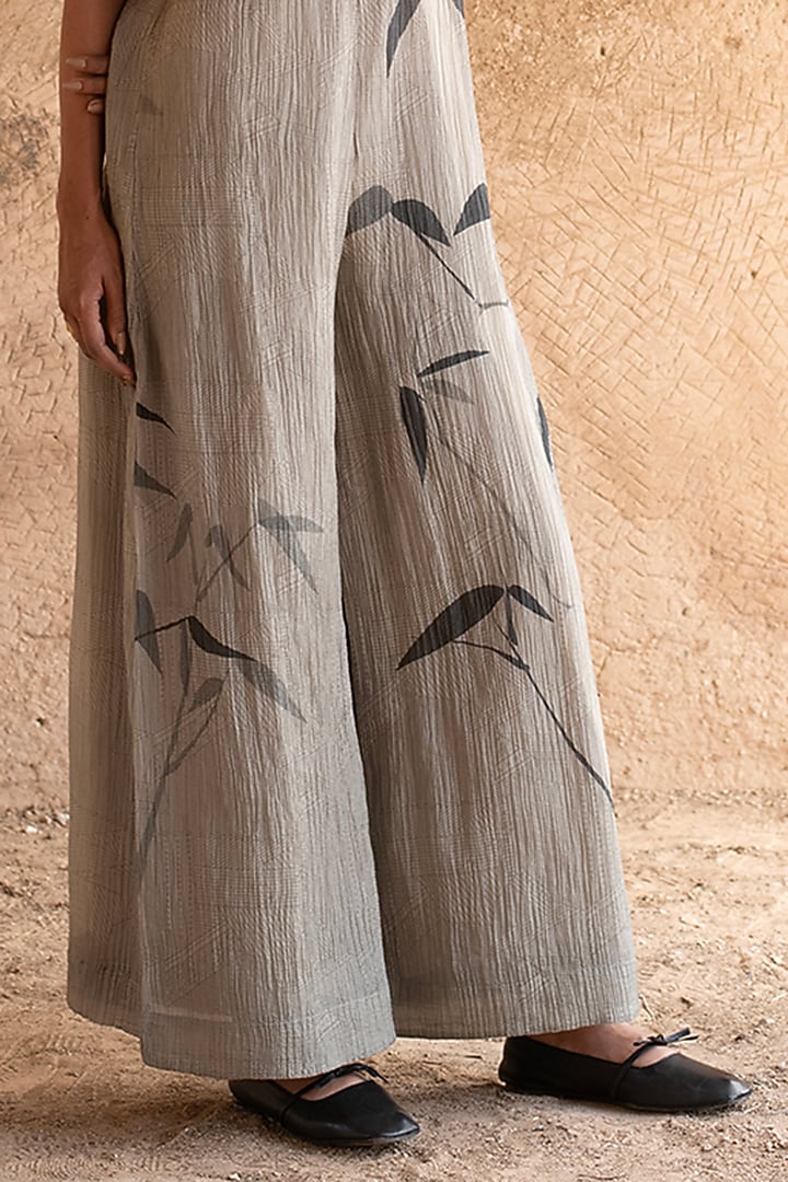 Light Grey Shimmer Cupro Wrinkle Printed Jumpsuit by CLOS at Pernia's Pop Up Shop