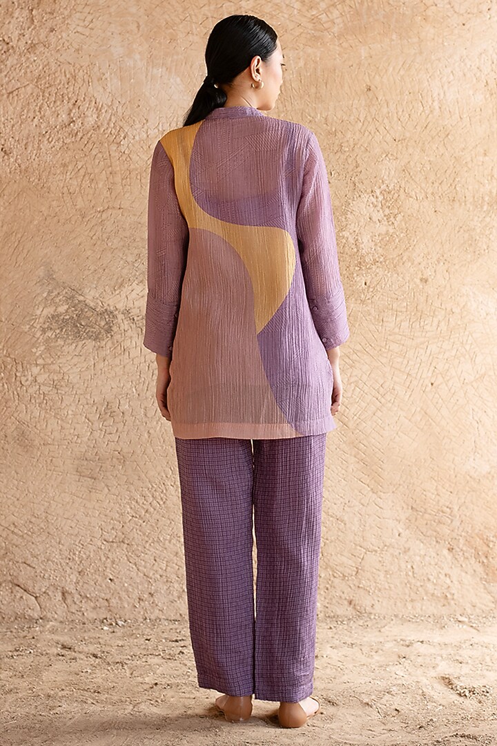 Lavender Shimmer Cupro Wrinkle Printed Co-Ord Set by CLOS at Pernia's Pop Up Shop