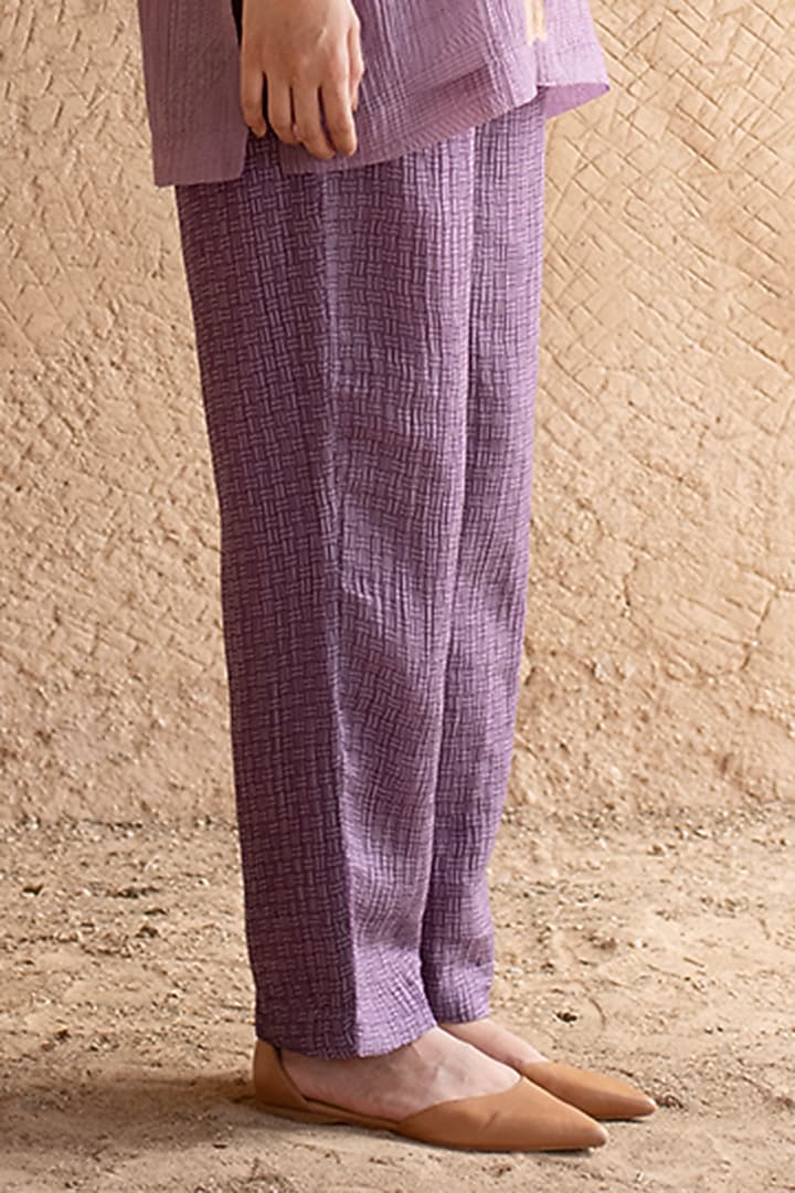 Lavender Shimmer Cupro Wrinkle Printed Co-Ord Set by CLOS at Pernia's Pop Up Shop