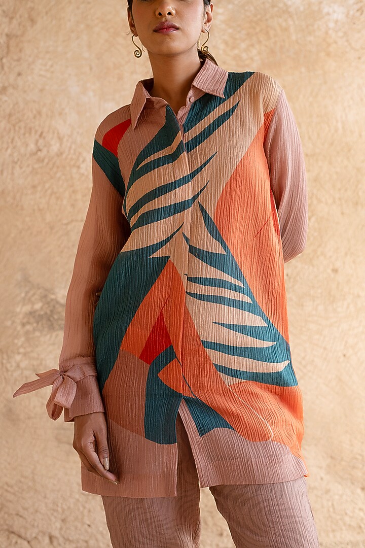 Light Brown Japanese Fabric & Shimmer Cupro Wrinkle Co-Ord Set by CLOS at Pernia's Pop Up Shop