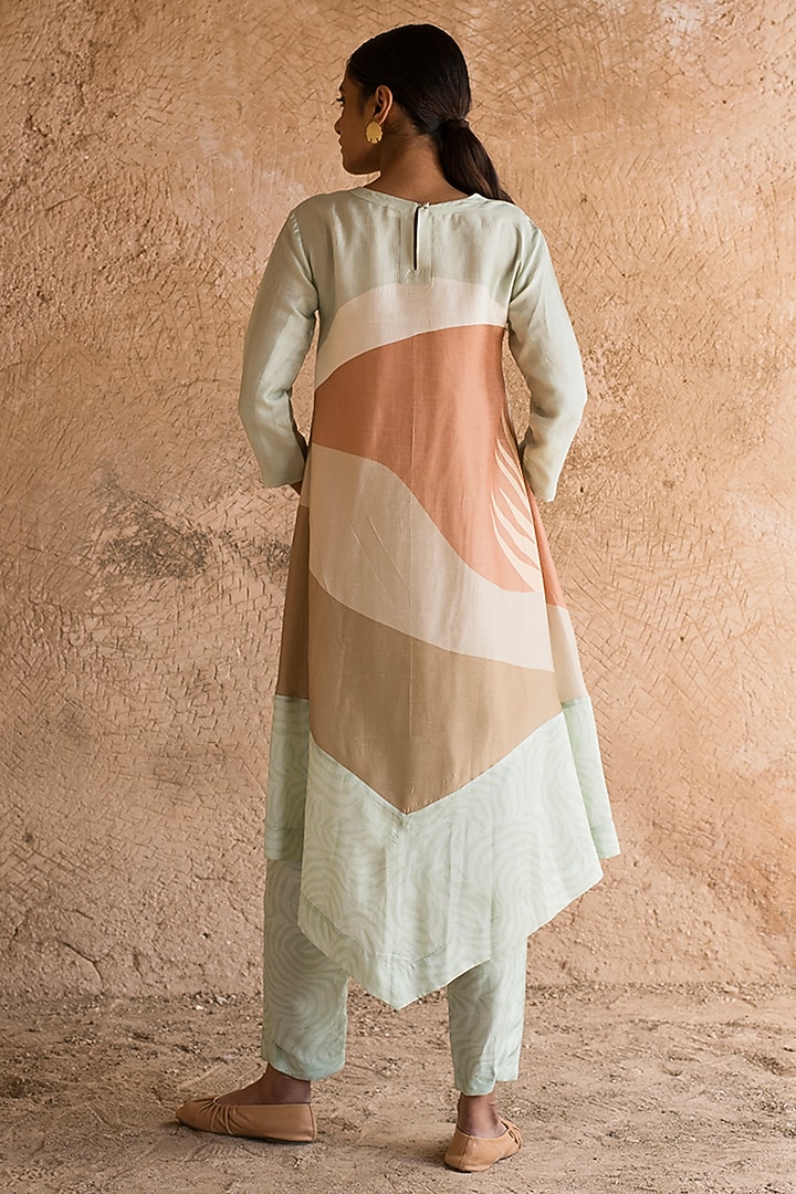 Mint Green Dupion Silk Abstract Printed A-Line Kurta Set by CLOS at Pernia's Pop Up Shop