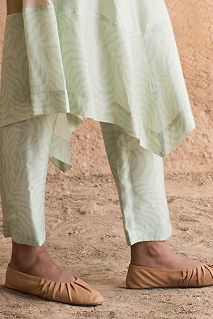 Mint Green Dupion Silk Abstract Printed A-Line Kurta Set by CLOS at Pernia's Pop Up Shop