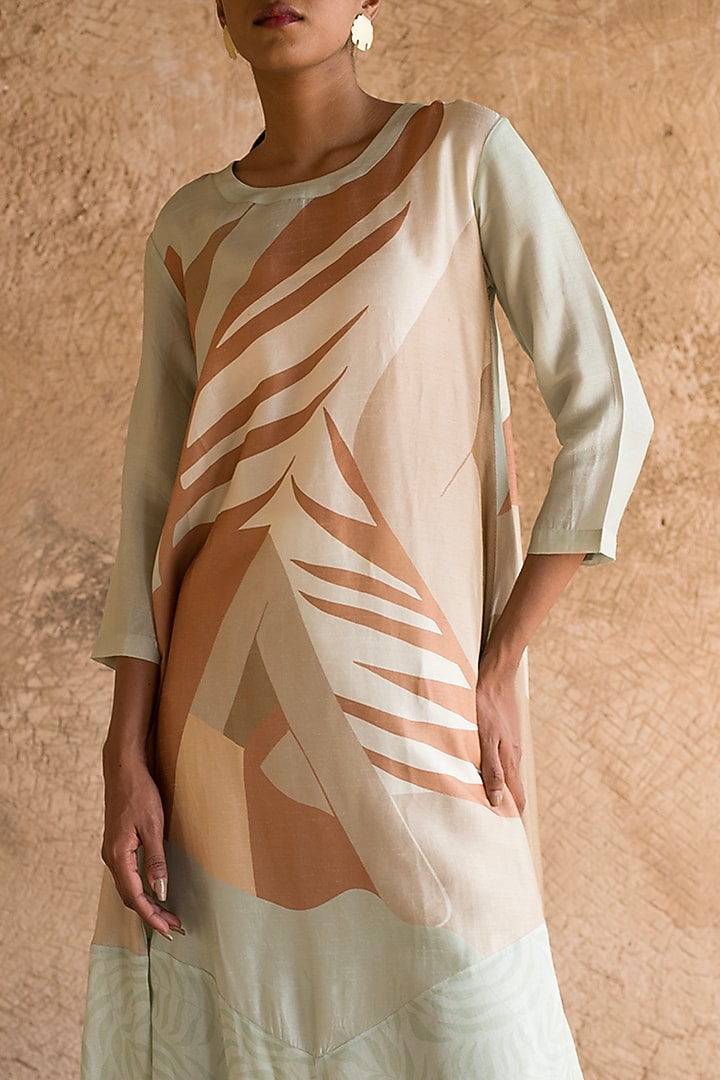 Mint Green Dupion Silk Abstract Printed A-Line Kurta Set by CLOS at Pernia's Pop Up Shop