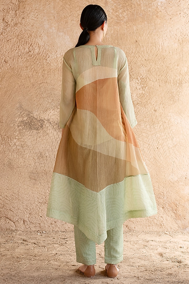 Mint Green Shimmer Cupro Wrinkle Abstract Printed A-Line Kurta Set by CLOS at Pernia's Pop Up Shop