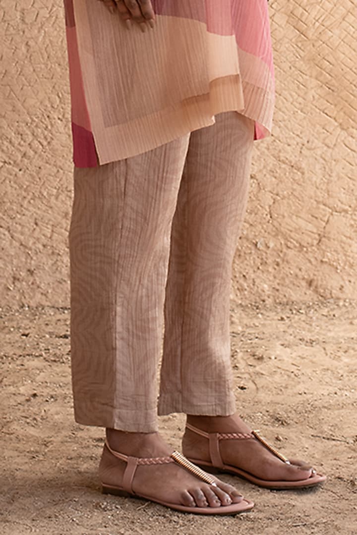 Soft Beige Shimmer Cupro Wrinkle Abstract Printed Tunic Set by CLOS at Pernia's Pop Up Shop