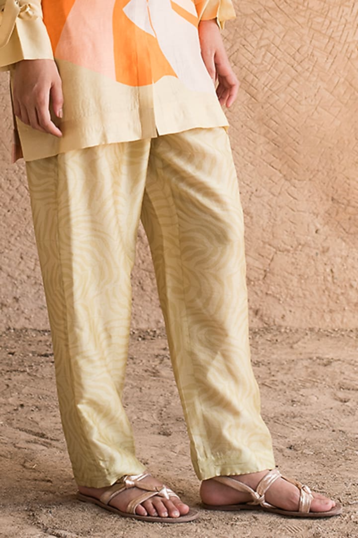 Light Yellow Dupion Silk Abstract Printed Co-Ord Set by CLOS at Pernia's Pop Up Shop