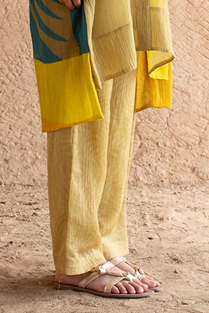 Deep Yellow Shimmer Cupro Wrinkle Abstract Printed Tunic Set by CLOS at Pernia's Pop Up Shop