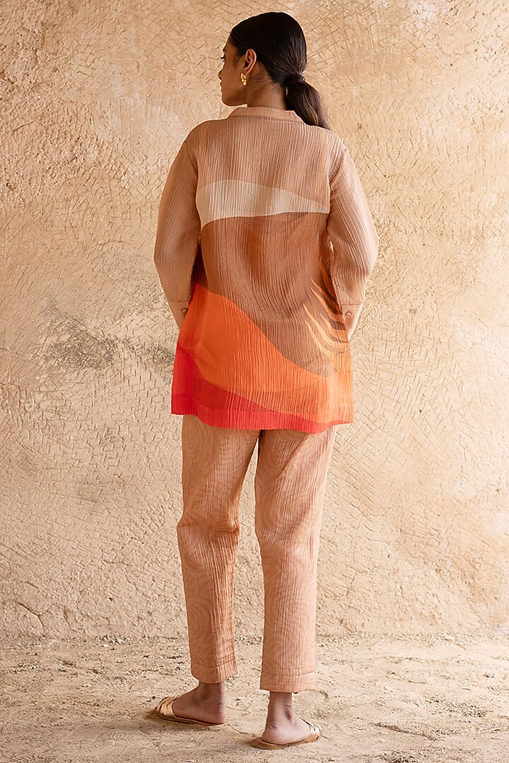Light Orange Shimmer Cupro Wrinkle Printed Co-Ord Set by CLOS at Pernia's Pop Up Shop