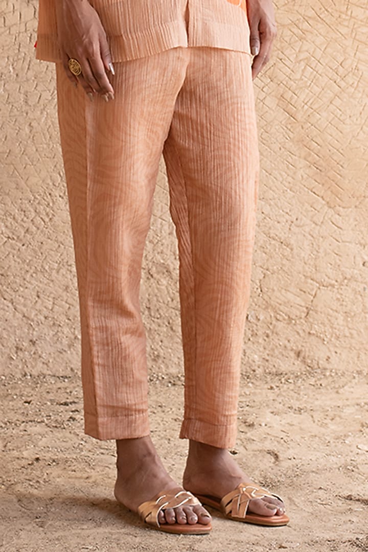 Light Orange Shimmer Cupro Wrinkle Printed Co-Ord Set by CLOS at Pernia's Pop Up Shop