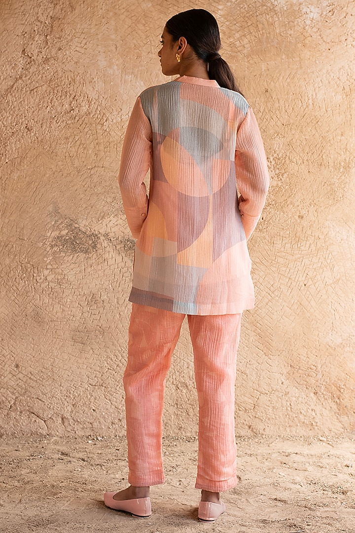 Soft Peach Shimmer Cupro Wrinkle Printed Co-Ord Set by CLOS at Pernia's Pop Up Shop