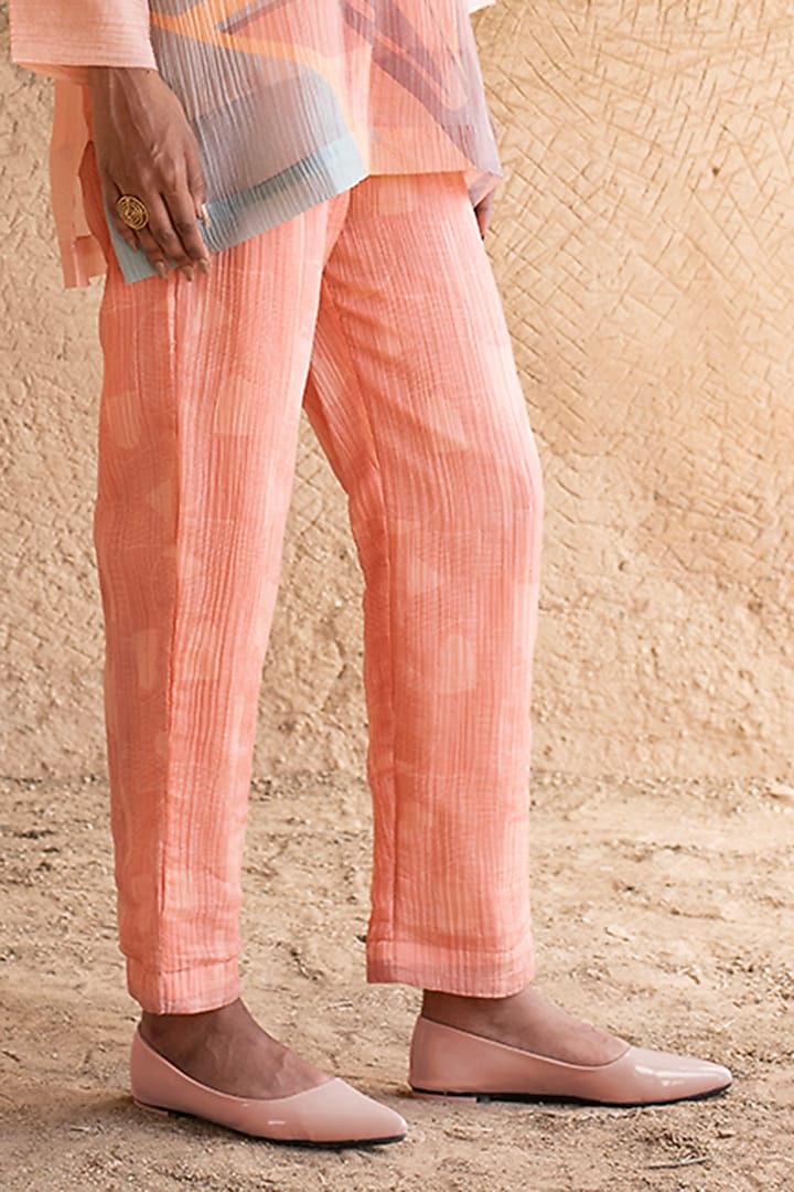 Soft Peach Shimmer Cupro Wrinkle Printed Co-Ord Set by CLOS at Pernia's Pop Up Shop