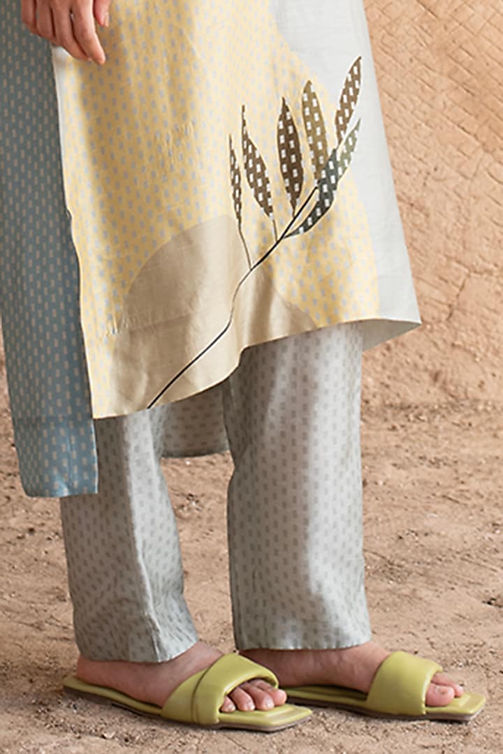 Light Grey Dupion Silk High-Low Kurta Set by CLOS at Pernia's Pop Up Shop