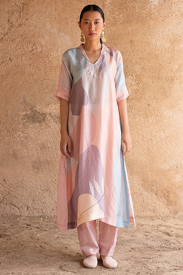 Taupe Dupion Silk Kurta Set by CLOS