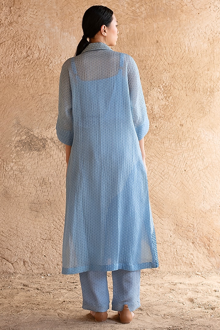 Blue Japanese Fabric & Shimmer Cupro Wrinkle Kurta Set by CLOS at Pernia's Pop Up Shop