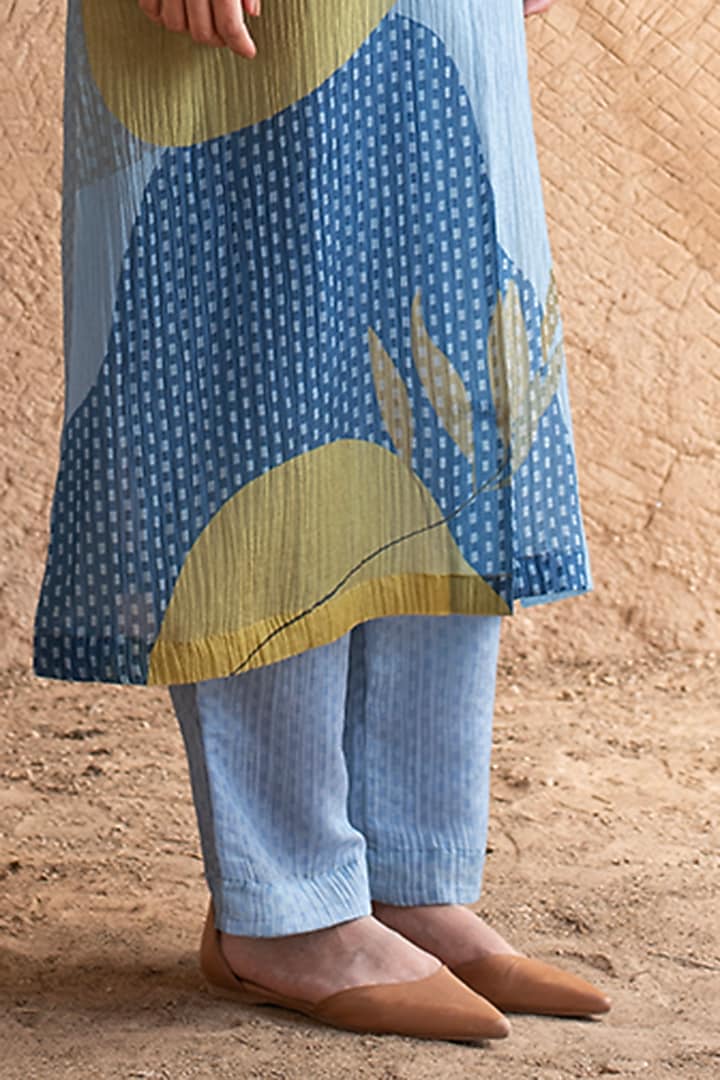 Blue Japanese Fabric & Shimmer Cupro Wrinkle Kurta Set by CLOS at Pernia's Pop Up Shop