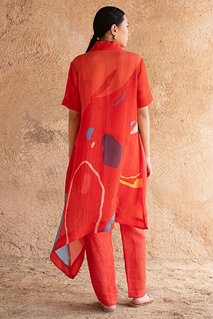 Red Japanese Fabric & Shimmer Cupro Wrinkle Tunic Set by CLOS at Pernia's Pop Up Shop