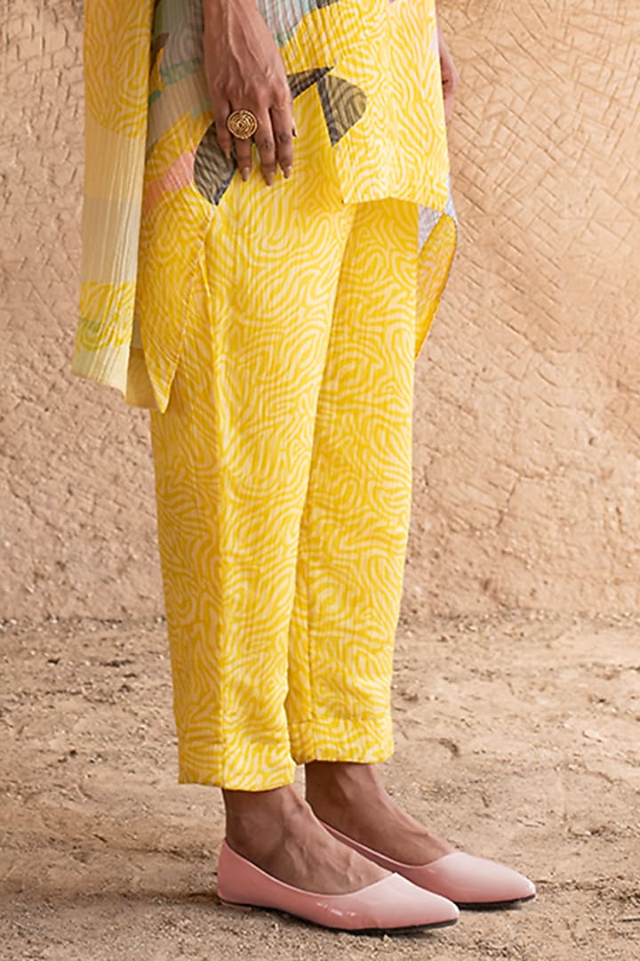 Bright Yellow Japanese Fabric & Shimmer Cupro Wrinkle Tunic Set by CLOS at Pernia's Pop Up Shop