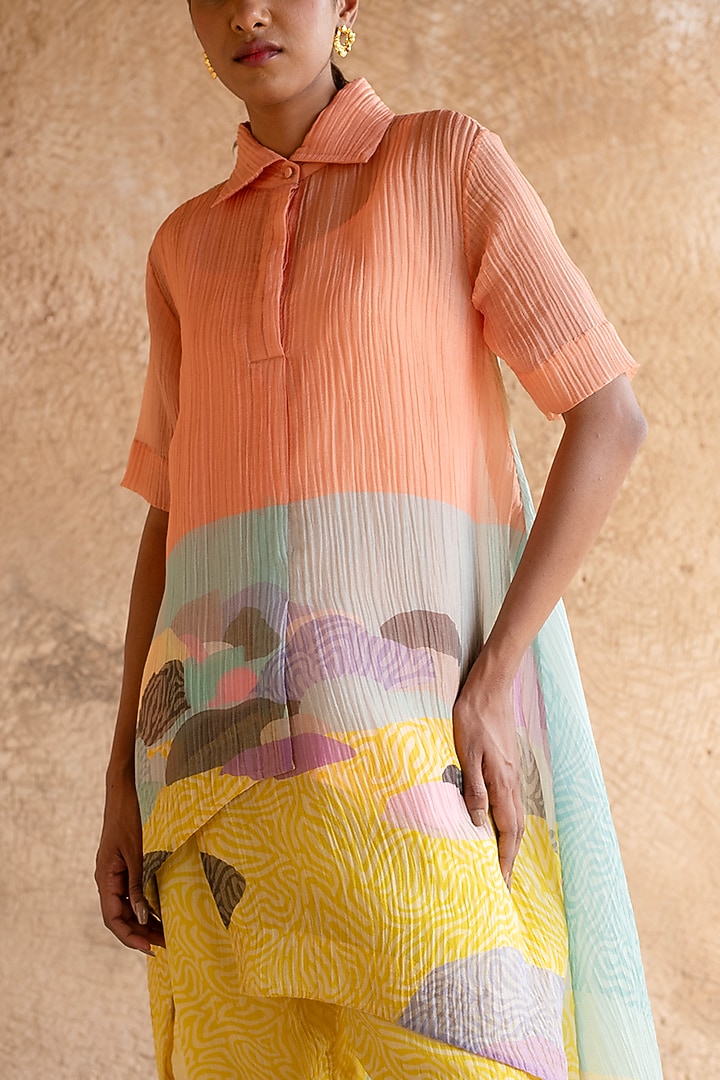 Bright Yellow Japanese Fabric & Shimmer Cupro Wrinkle Tunic Set by CLOS at Pernia's Pop Up Shop