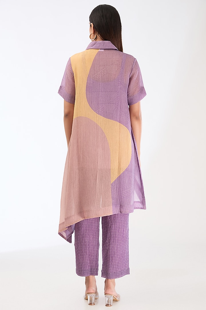 Lavender Shimmer Cupro & Japanese Fabric Abstract Printed Kurta Set by CLOS at Pernia's Pop Up Shop
