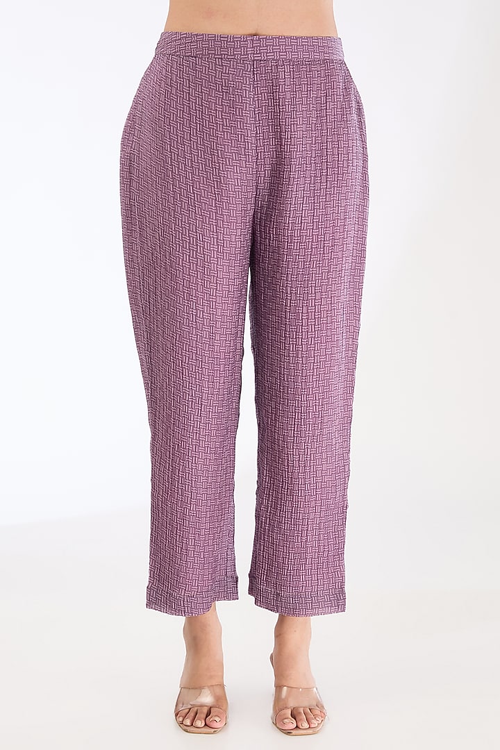 Lavender Shimmer Cupro & Japanese Fabric Abstract Printed Kurta Set by CLOS at Pernia's Pop Up Shop