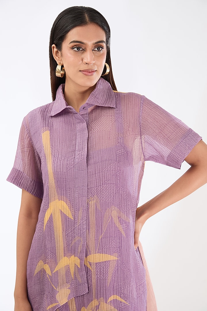 Lavender Shimmer Cupro & Japanese Fabric Abstract Printed Kurta Set by CLOS at Pernia's Pop Up Shop
