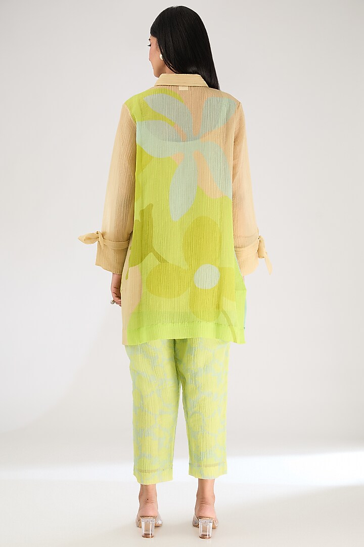 Lime Green Shimmer Cupro Abstract Printed Co-Ord Set by CLOS at Pernia's Pop Up Shop