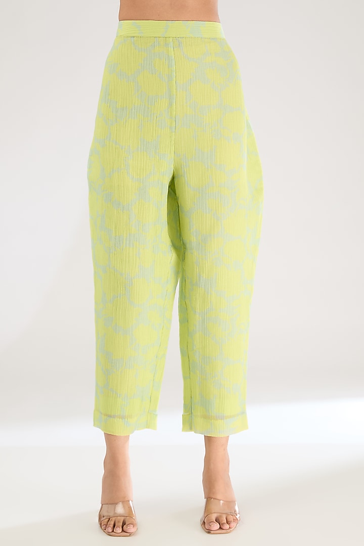 Lime Green Shimmer Cupro Abstract Printed Co-Ord Set by CLOS at Pernia's Pop Up Shop