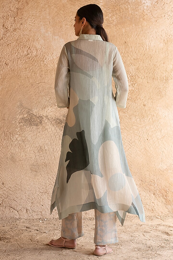Light Grey Shimmer Cupro Wrinkle & Japanese Quash Tunic Set by CLOS at Pernia's Pop Up Shop