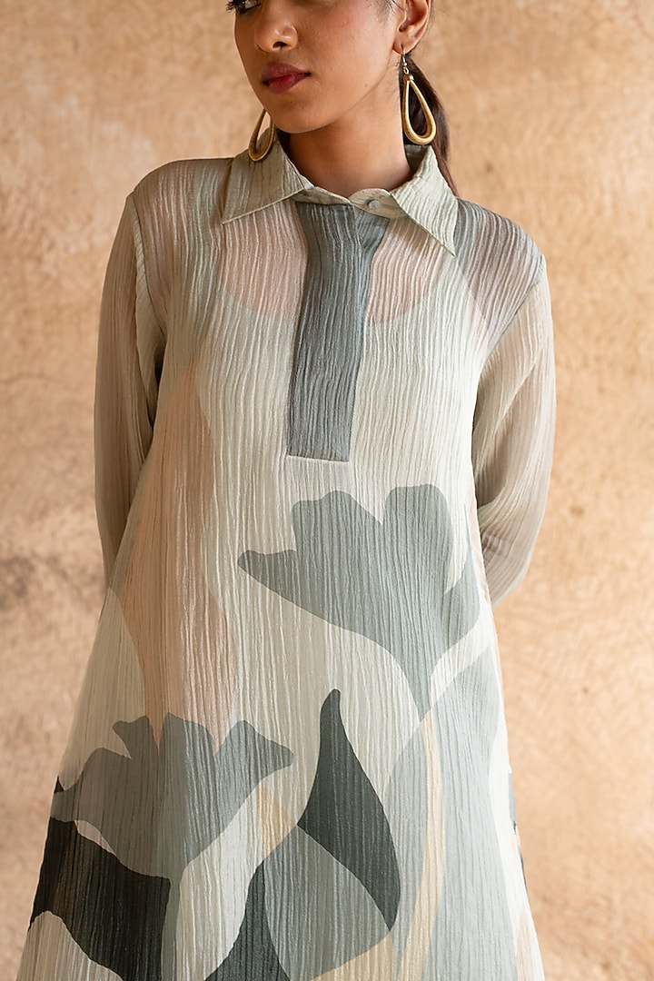 Light Grey Shimmer Cupro Wrinkle & Japanese Quash Tunic Set by CLOS at Pernia's Pop Up Shop