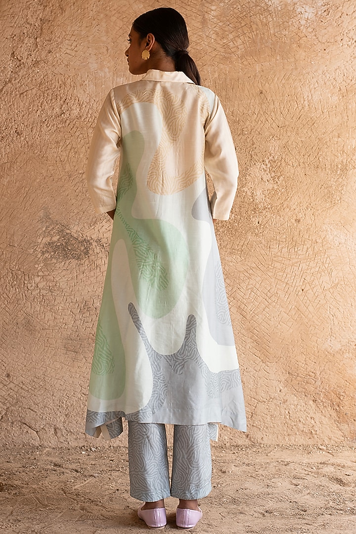 Powder Blue Dupion Silk A-Line Kurta Set by CLOS at Pernia's Pop Up Shop