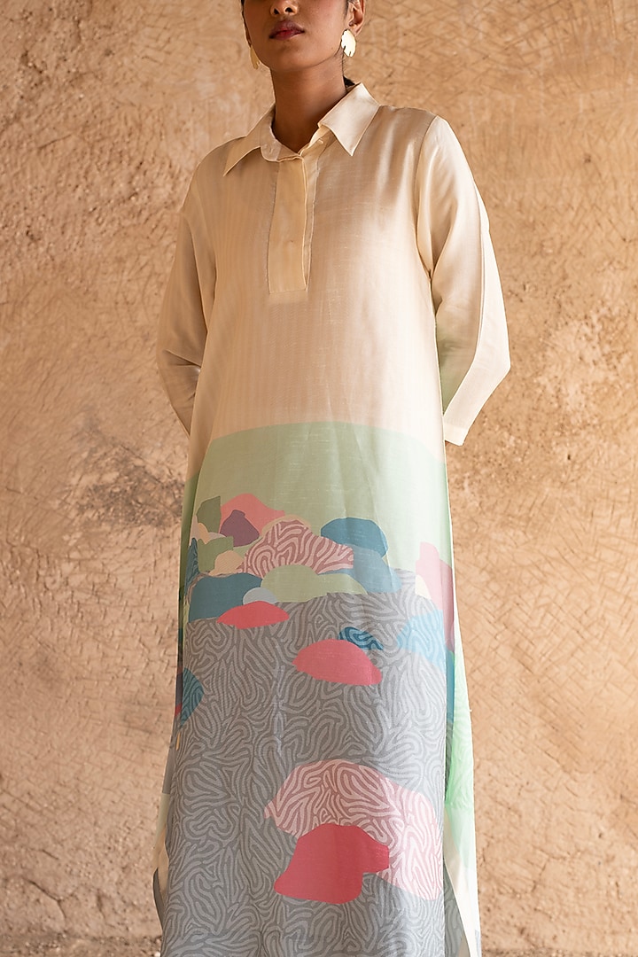 Powder Blue Dupion Silk A-Line Kurta Set by CLOS at Pernia's Pop Up Shop