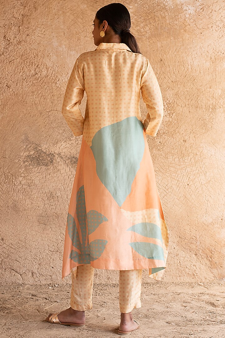 Light Peach Dupion Silk A-Line Kurta Set by CLOS at Pernia's Pop Up Shop