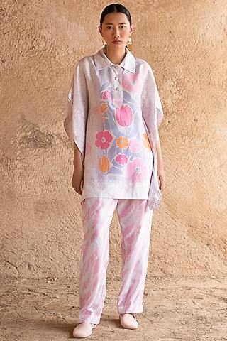 White Dupion Silk Tunic Set by CLOS