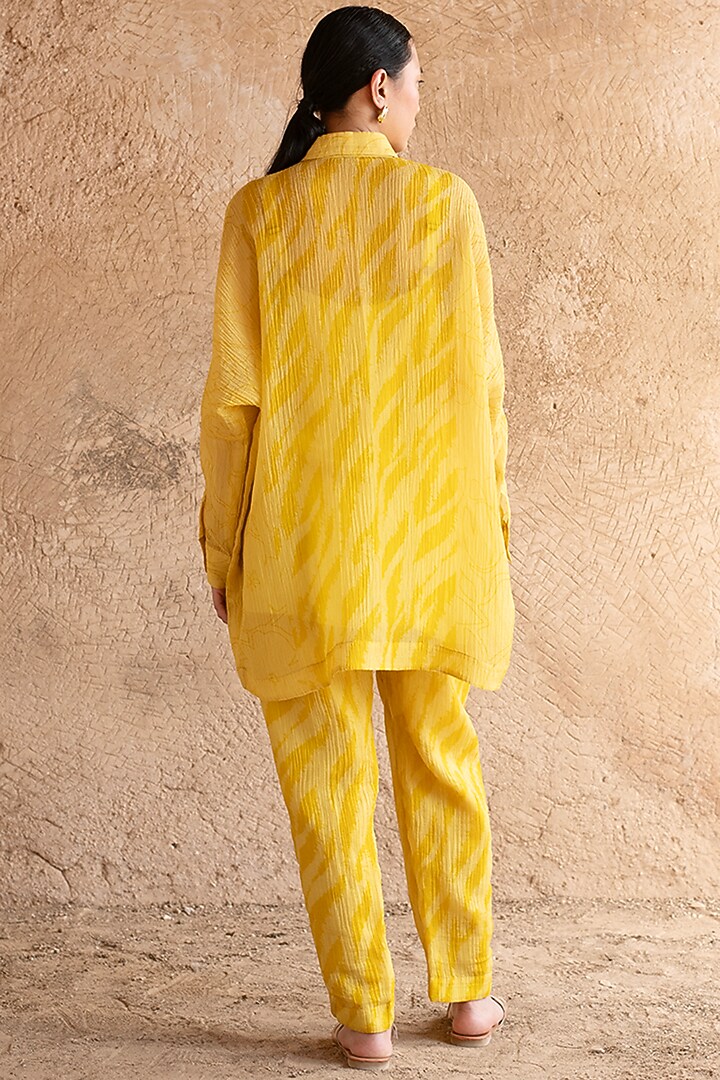 Deep Yellow Shimmer Cupro Wrinkle & Japanese Quash Printed Tunic Set by CLOS at Pernia's Pop Up Shop