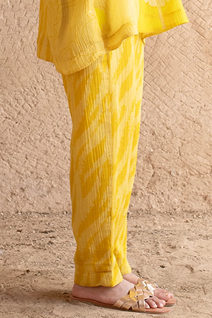 Deep Yellow Shimmer Cupro Wrinkle & Japanese Quash Printed Tunic Set by CLOS at Pernia's Pop Up Shop