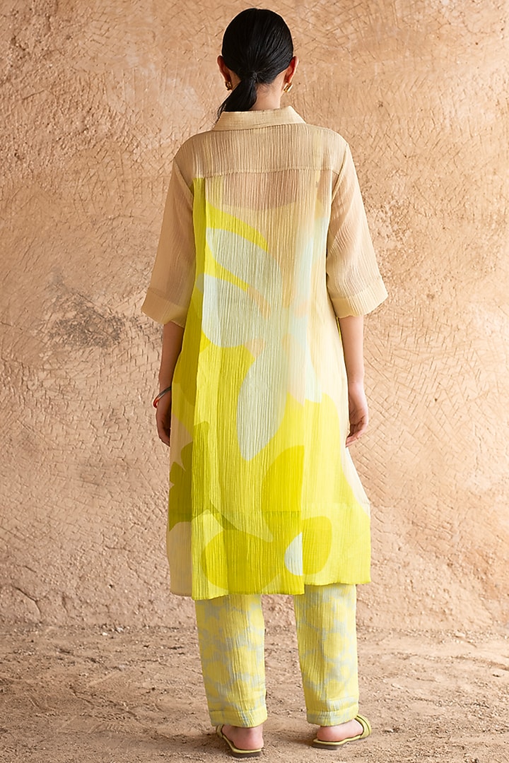 Lime Green Shimmer Cupro Wrinkle Printed Tunic Set by CLOS at Pernia's Pop Up Shop