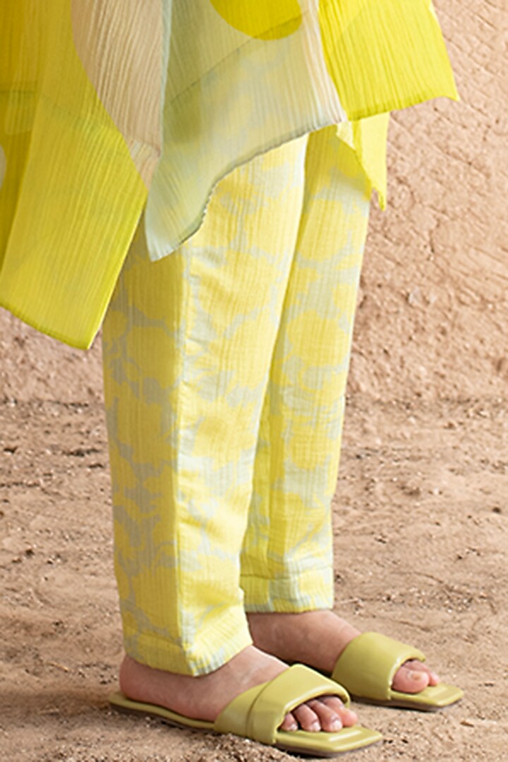 Lime Green Shimmer Cupro Wrinkle Printed Tunic Set by CLOS at Pernia's Pop Up Shop