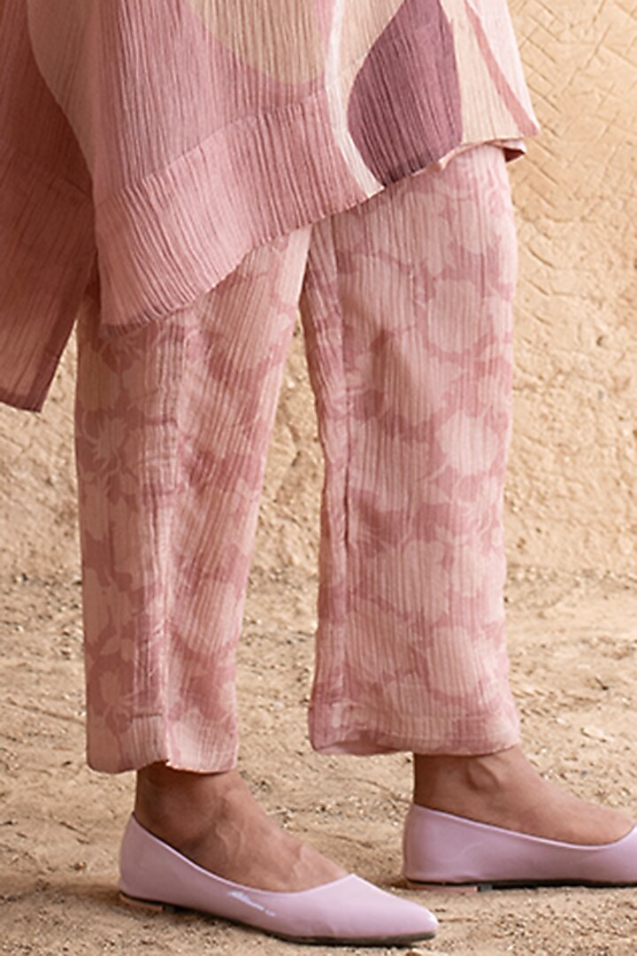 Mauve Shimmer Cupro Wrinkle Printed Tunic Set by CLOS at Pernia's Pop Up Shop