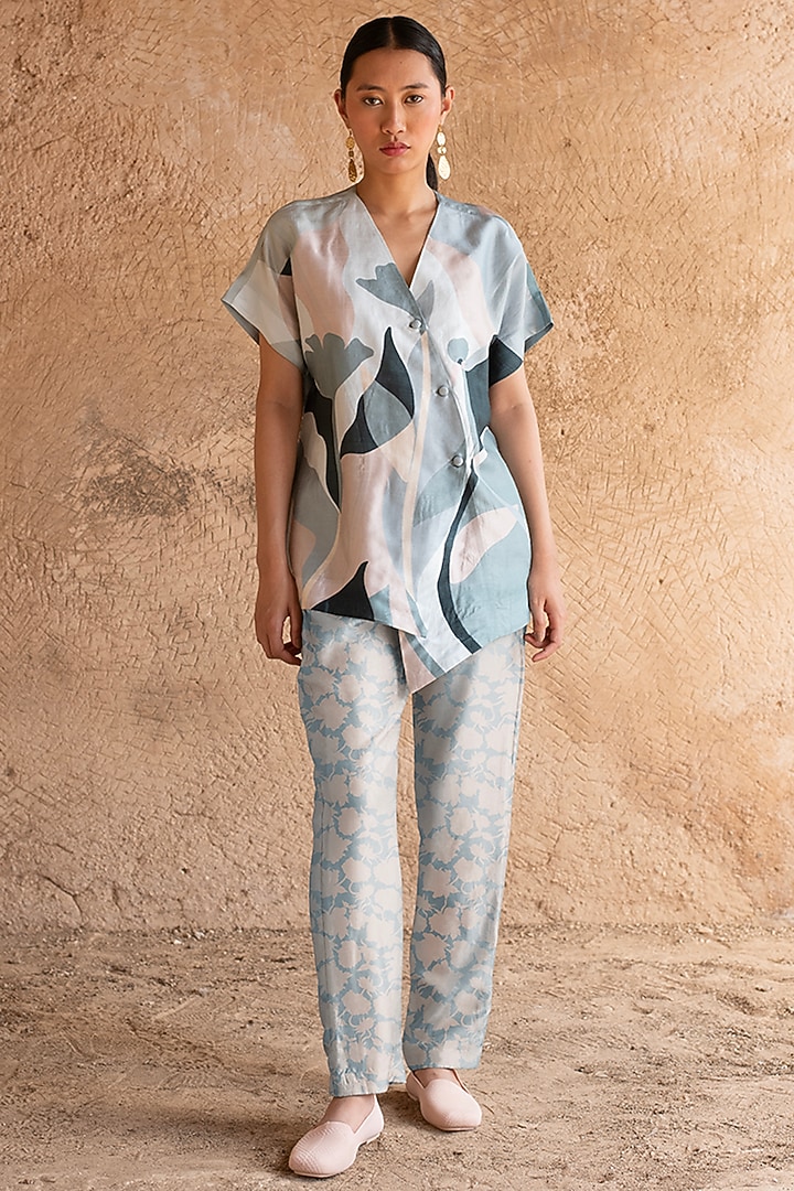 Powder Blue Dupion Silk Co-Ord Set by CLOS at Pernia's Pop Up Shop