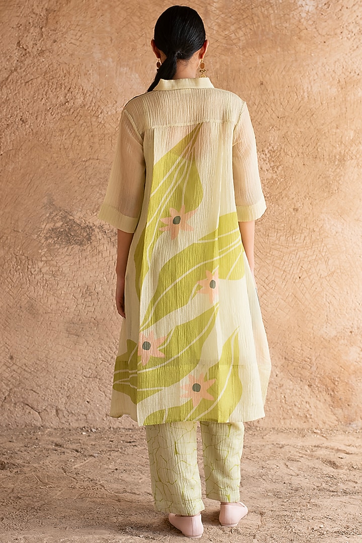 Light Green Shimmer Cupro Wrinkle Printed Tunic Set by CLOS at Pernia's Pop Up Shop